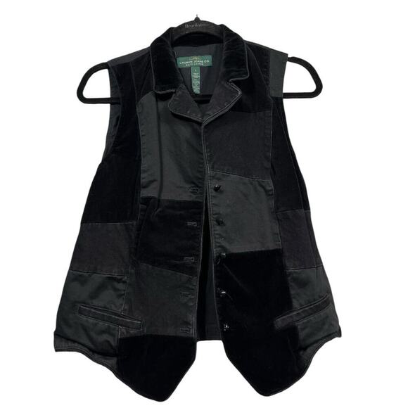 Lauren Ralph Lauren Jeans Black Velvet Denim Patchwork Vest / Size-Large - Picture 8 of 10